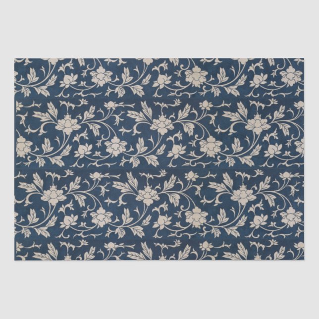 Papier Mousseline Chinoiserie vintage Découpage bleu (Recto)