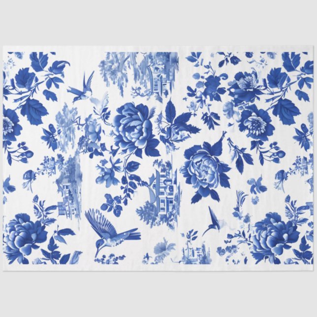 Papier Mousseline Chintz Chinoiserie Flow Blue Decoupage papier. (Recto)