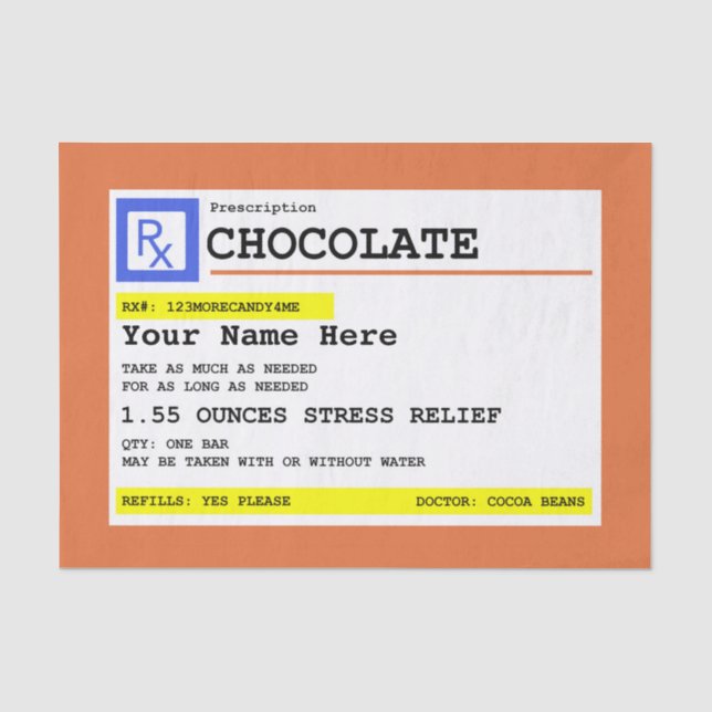 Papier Mousseline Chocolat d'ordonnance personnalisé (Recto)