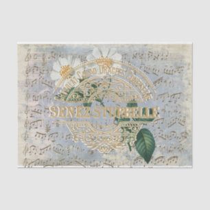 Papier Mousseline Chocolat Rose Floral Musique Vintage Bleu