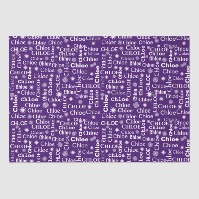 Papier Mousseline CHOIX Nom personnalisé avec flocons de neige (Recto)