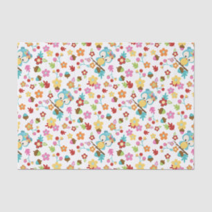 Papier Mousseline Chouette boisée mignonne et fleurs Baby shower béb