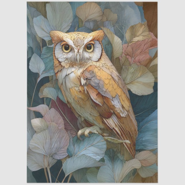 Papier Mousseline Chouette Découpage avec Art Nouveau Feuille (Recto)