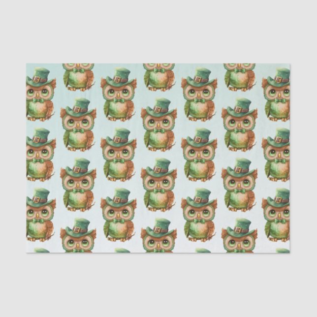 Papier Mousseline Chouette mignonne dans un Motif de chapeau vert (Recto)