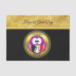 Papier Mousseline Chouette rose et blanche tenant des livres scolair