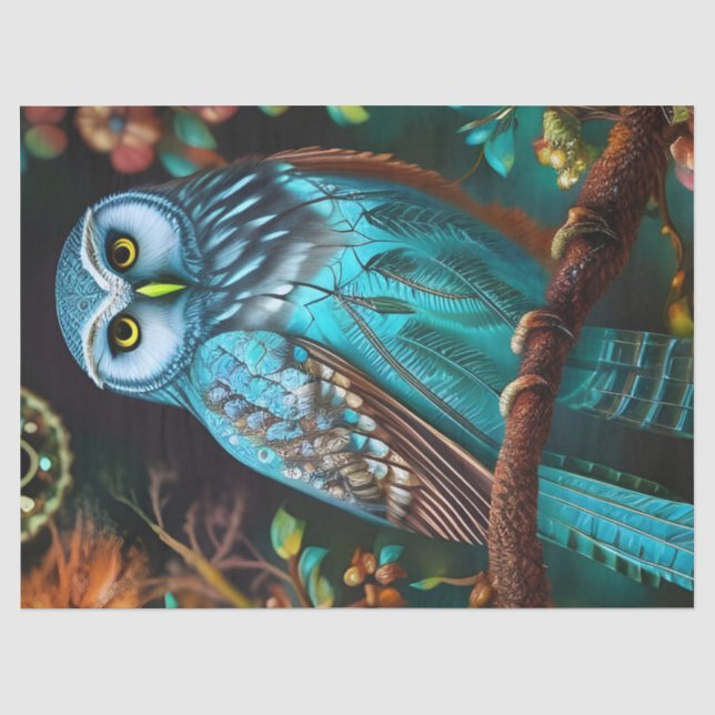 Papier Mousseline Chouette turquoise (Recto)
