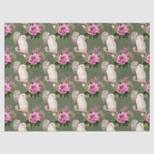 Papier Mousseline Chouettes blanches et roses roses sur la page Déco