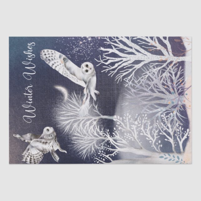 Papier Mousseline Chouettes d'hiver de Noël (Recto)