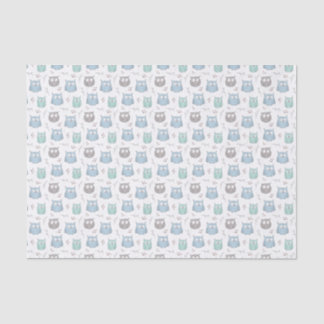 Papier Mousseline Chouettes et Motif de fleurs bleues blanches