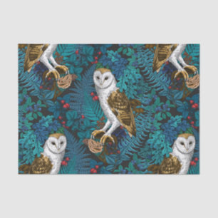 Papier Mousseline Chouettes, fougères, chênes et baies 3