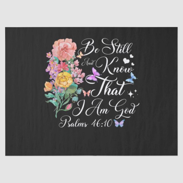 Papier Mousseline Christian Bible Verse Psaume 46:10 Fleur Papillon (Recto)
