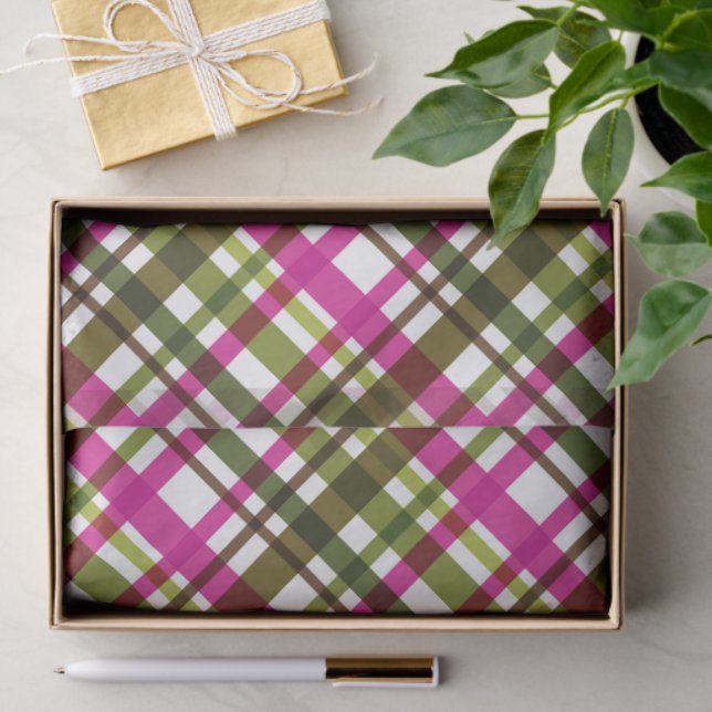 Papier Mousseline Christmas Colours Plaid Pink Green (Cadeau)
