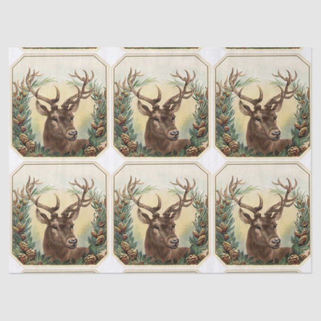 PAPIER MOUSSELINE CHRISTMAS DEER AVEC PINE CONE CROWN (Recto)