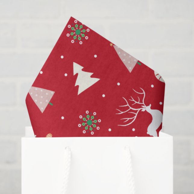 Papier Mousseline Christmas Gift Wrap — Reindeer, Gingerbread (Sac cadeau)