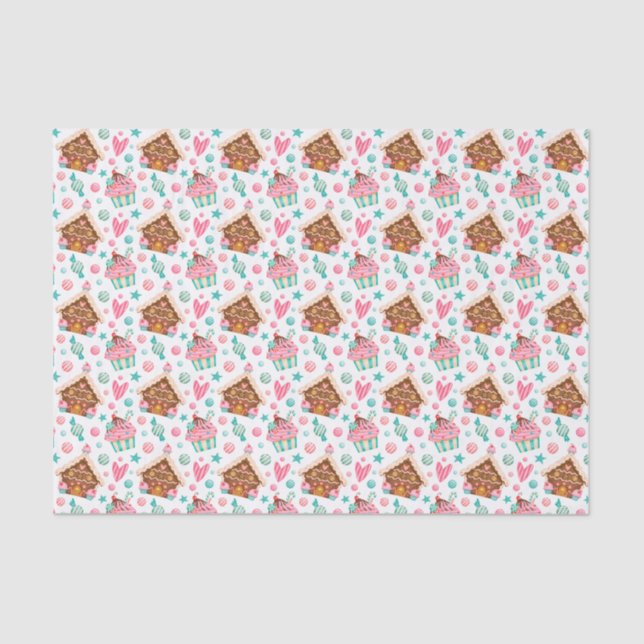 Papier Mousseline Christmas Gingerbread House, Cupcakes, Candy  (Recto)