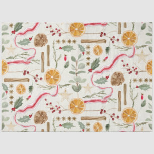 Papier Mousseline Christmas Holly Berry Cinnamon Orange Decoupage