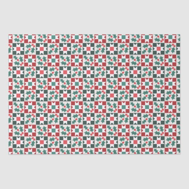 Papier Mousseline Christmas Holly Feuille Geo Quilt (Recto)