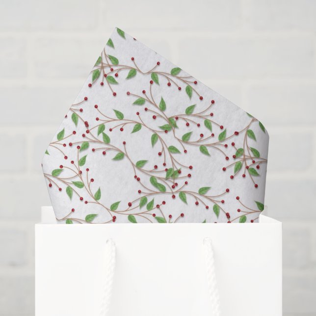 Papier Mousseline Christmas Holly motif Papier de tissu de vacances (Sac cadeau)