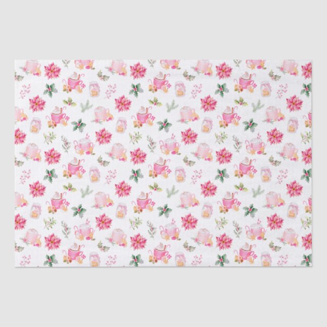 Papier Mousseline Christmas Hot Cocoa and Pink Poinsettias (Recto)