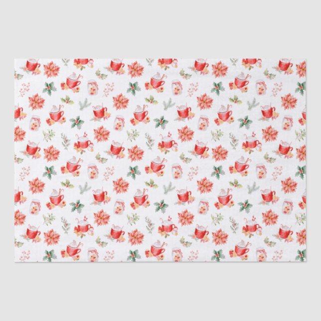 Papier Mousseline Christmas Hot Cocoa and Red Poinsettias (Recto)