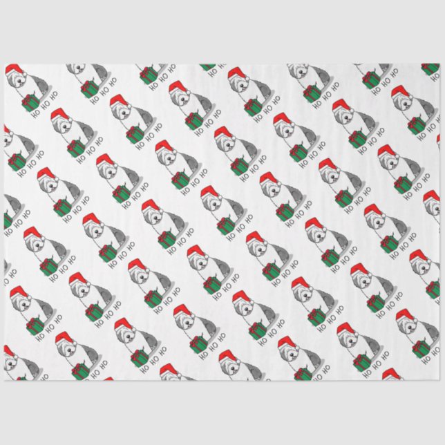 Papier Mousseline Christmas Père Noël Old English Sheepdog (Grey 1)  (Recto)