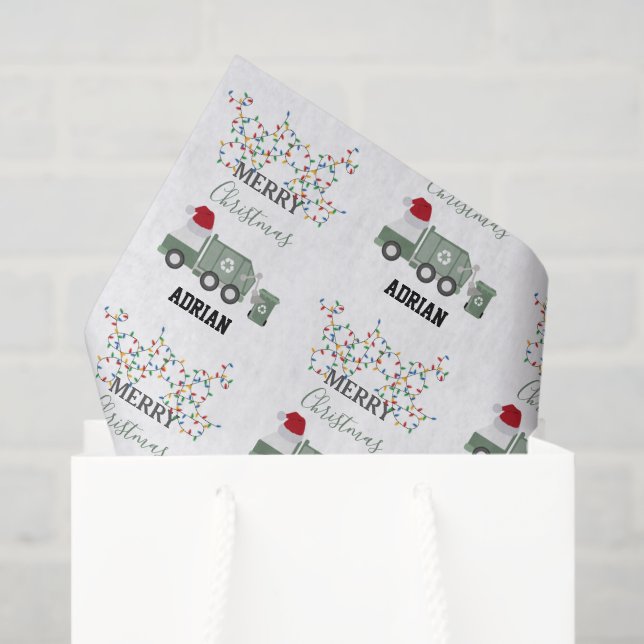 Papier Mousseline Christmas Recycling Garbage Truck Custom Name  (Sac cadeau)