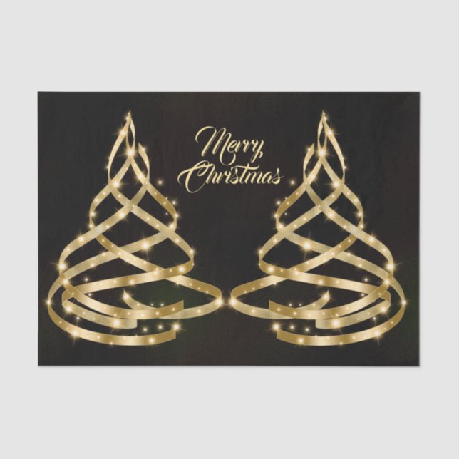 Papier Mousseline Christmas Shiny Golden Ribbon Tree Sparkle Black (Recto)