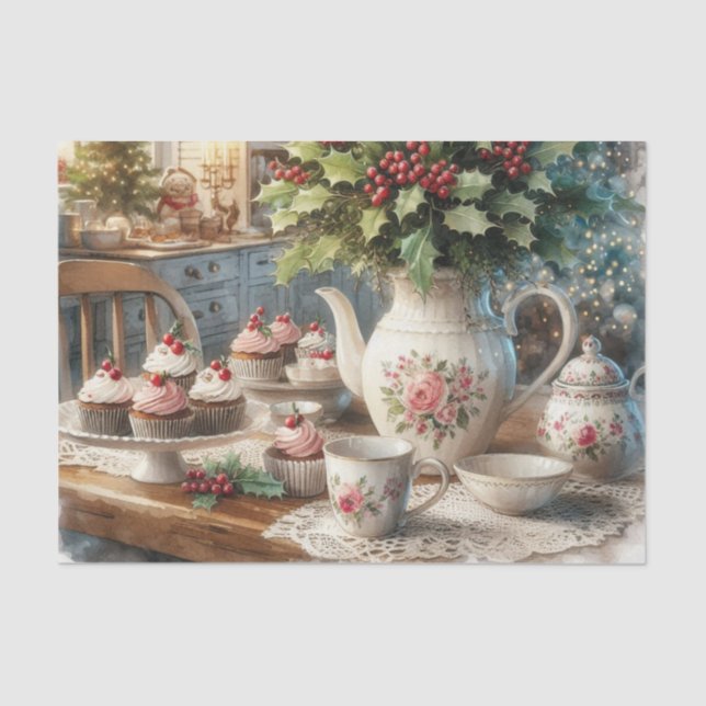 Papier Mousseline Christmas Tea Time with Cupcakes  (Recto)