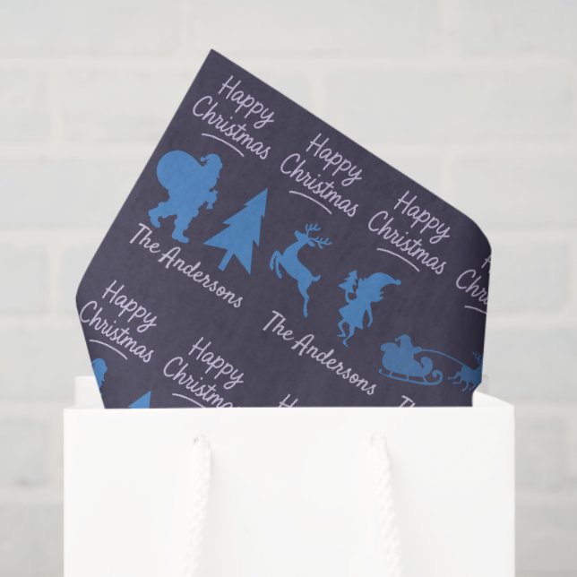 Papier Mousseline Christmas Tissue Paper - Blue Silhouette Design (Sac cadeau)