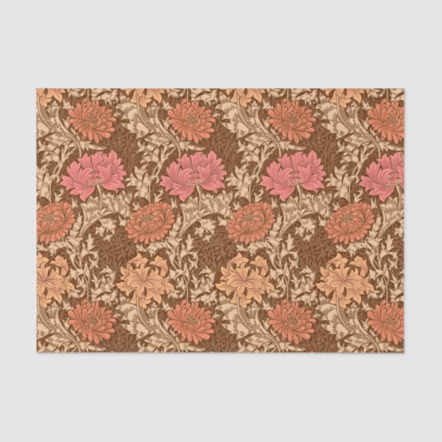 Papier Mousseline Chrysanthèmes, brun et rouille de William Morris (Recto)