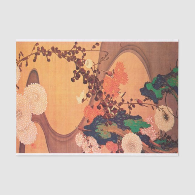 Papier Mousseline Chrysanthèmes par un ruisseau avec des rochers (17 (Recto)