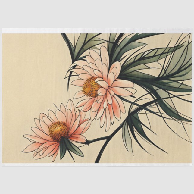 Papier Mousseline Chrysanthemum Flower Sumi-e Dessin d'encre japonai (Recto)