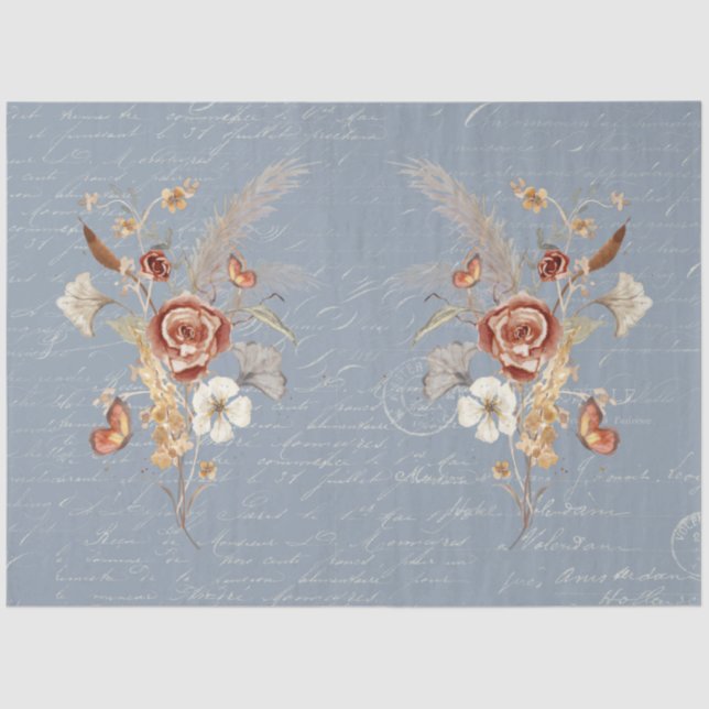 Papier Mousseline Chute Fleur sauvage Pampas Grass Dusty Blue Decoup (Recto)