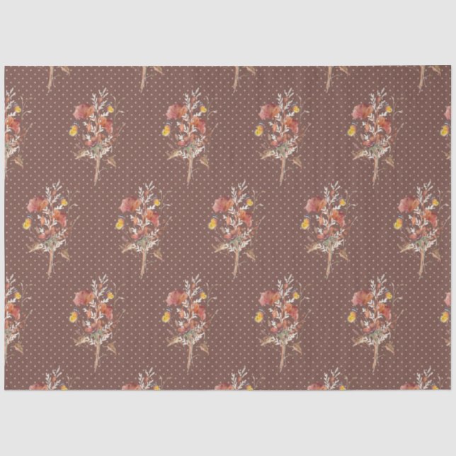 Papier Mousseline Chute Fleur sauvage papillon floral Brown Decoupag (Recto)