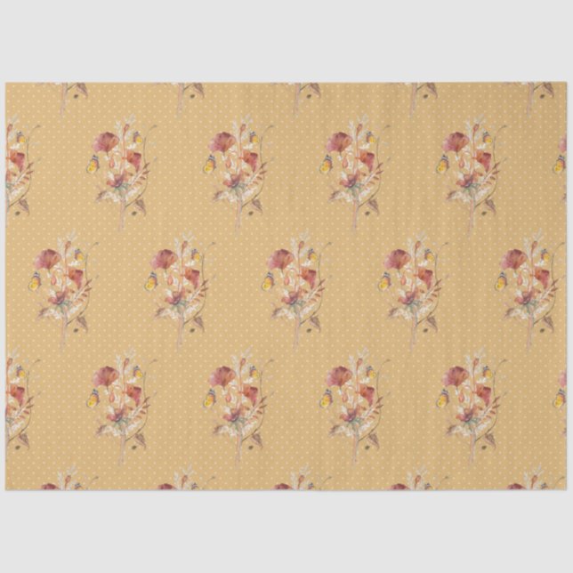 Papier Mousseline Chute Floral Fleur sauvage Papillon moutarde Décou (Recto)