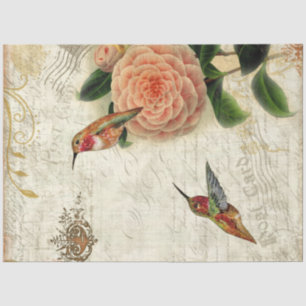 Papier Mousseline Chute Florale Folithe Hummingbirds Script Decoupag