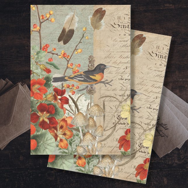 Papier Mousseline Chute Oiseau Orange Folial Folio Script Découpage (Créateur téléchargé)
