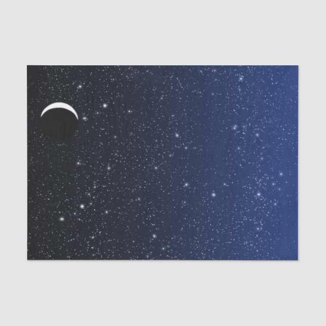 Papier Mousseline Ciel étoilé et croissant de lune, bleu profond à (Recto)