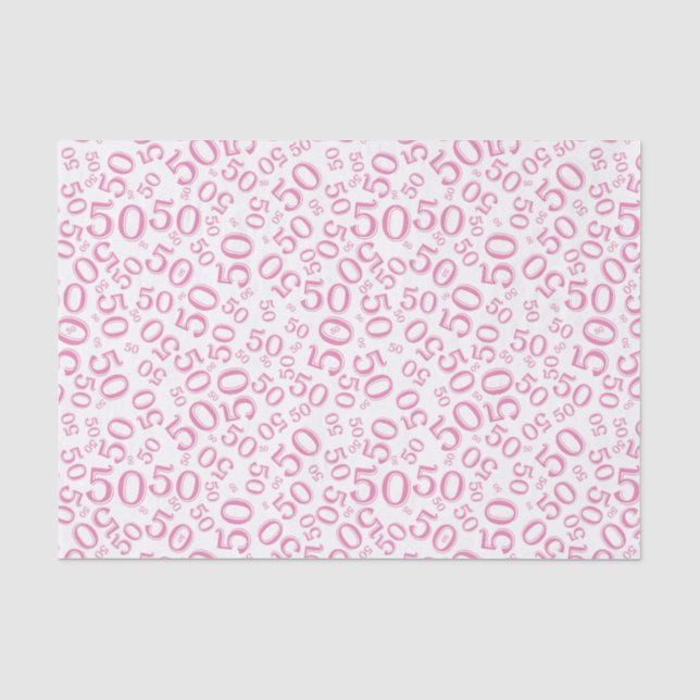 Papier Mousseline cinquantième Rose et blanc de motif de nombre (Recto)