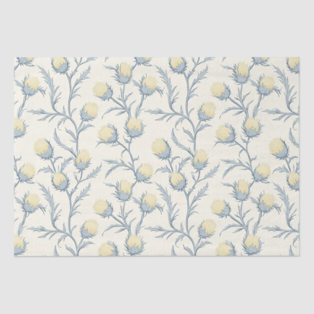 Papier Mousseline Citron bleu chardon Floral Motif (Recto)