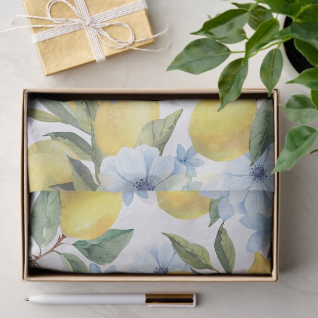 Papier Mousseline Citrons d'aquarelle douce et papier de tissus à fl (Cadeau)