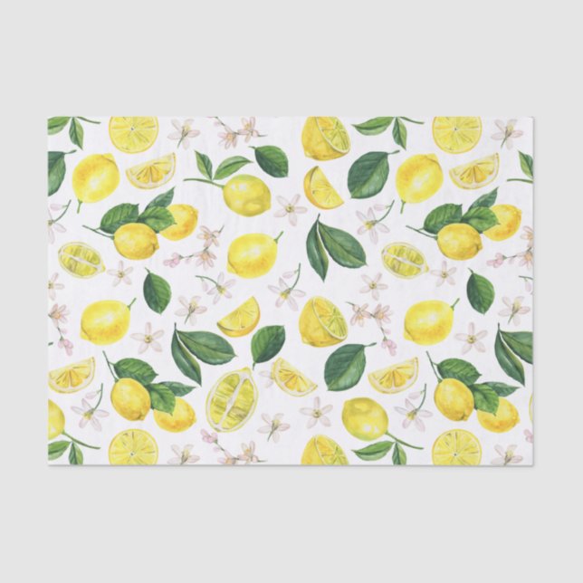 Papier Mousseline Citrons frais Fruits d'agrumes floraux Motif d'été (Recto)