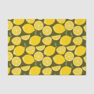 Papier Mousseline Citrons jaunes et motif vert olive : Citrus modern