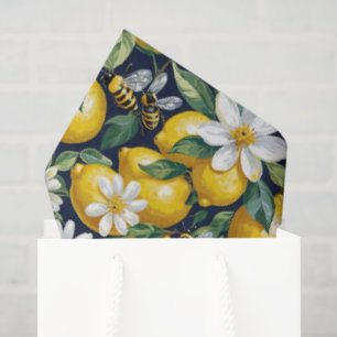 Papier Mousseline Citrons jaunes frais avec abeilles affairées et fl