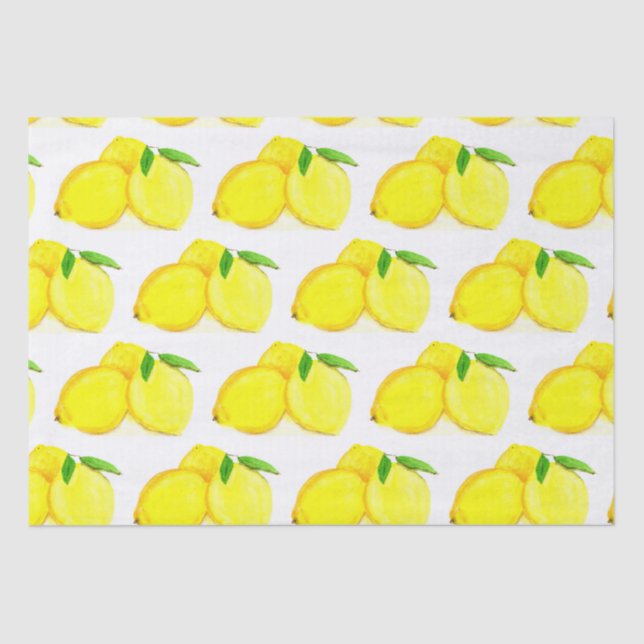 Papier Mousseline Citrons peints Aquarelle Motif de fruits jaunes (Recto)