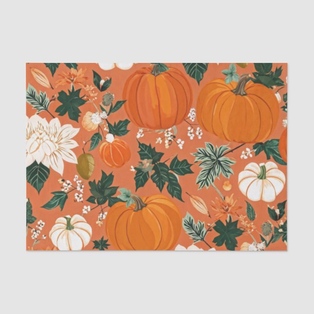 Papier Mousseline Citrouille Aquarelle Motif d'automne pour automne (Recto)