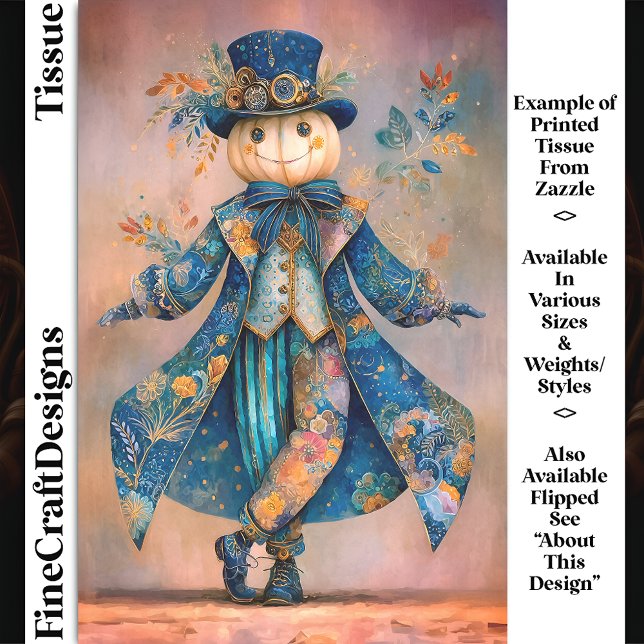 Papier Mousseline Citrouille Blanc En Manteau Floral Bleu DM9RF Déco (Créateur téléchargé)