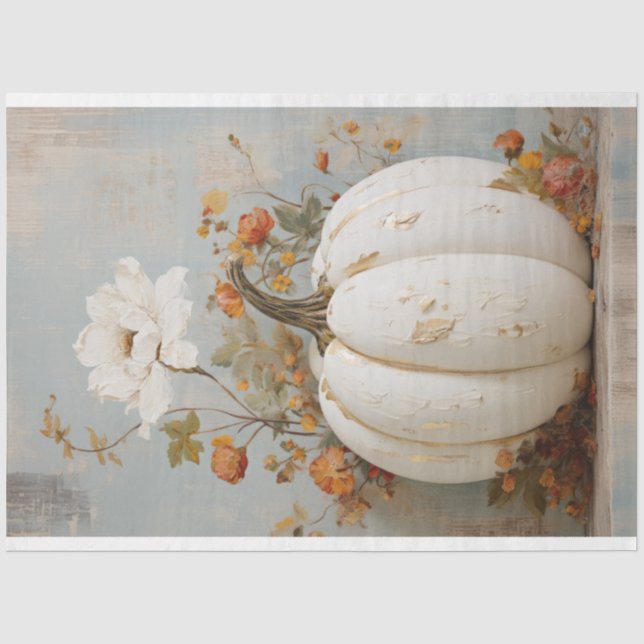 Papier Mousseline Citrouille blanc rustique et papier tissu floral (Recto)
