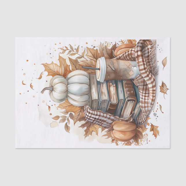 Papier Mousseline Citrouille d'automne et fleurs automne Découpage (Recto)