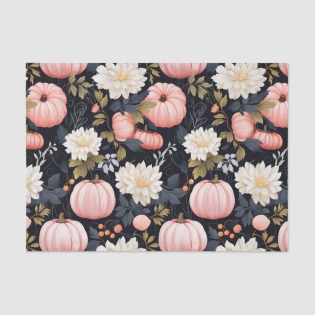 Papier Mousseline Citrouille d'automne et fleurs automne Découpage (Recto)